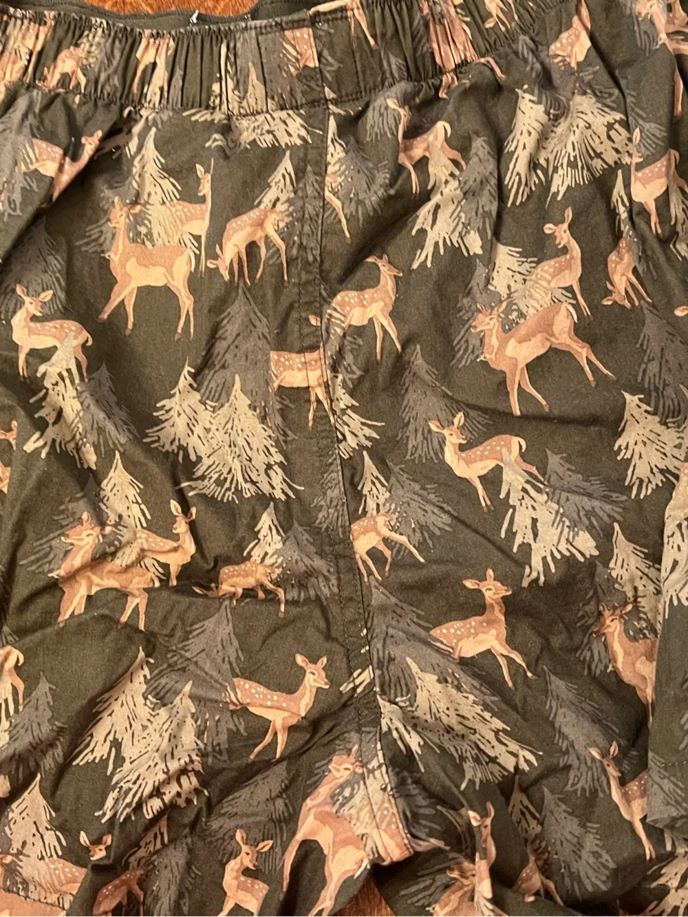 American Eagle Poplin Boxers Mens XL Deer Print Trees Army Green